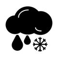 Snow with rain vector icon. Black and white weather illustration.