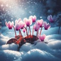 snow rain winter cyclamens cold frost - ai generated