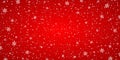 Snow red background. Christmas snowy winter design. White falling snowflakes, abstract landscape. Cold weather effect