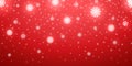 Snow red background. Christmas snowy winter design. White falling snowflakes, abstract landscape. Cold weather effect Royalty Free Stock Photo