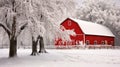 snow red barn winter Royalty Free Stock Photo