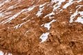 Snow on red clay in nature Royalty Free Stock Photo