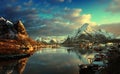 Snow in Reine Village, Lofoten Islands, Norway Royalty Free Stock Photo