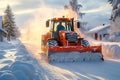 Snow removal equipment works to clear winter road for commuters
