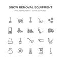 Snow removal flat line icons. Ice relocation service signs.