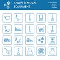 Snow removal flat line icons. Ice relocation service signs. Royalty Free Stock Photo