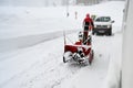 Snow removal machine , winter mountain