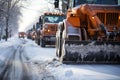 Snow removal team operates machine to clear streets, ensuring smooth urban flow.