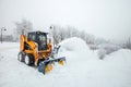 Snow removal works, snow removal machine in action