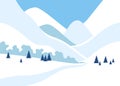 Snow resort in mountain, winter landscape. Healthy lifestyle, outdoor recreation. Vector illustration