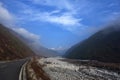 Snow river near the road