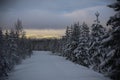 Snow road in front of mount Svartliden in Vasterbotten, Sweden