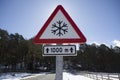Snow road sign on a local mountain road Royalty Free Stock Photo