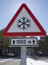 Snow road sign on a local mountain road Royalty Free Stock Photo