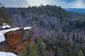 Snow on rock over cliff at Eagle`s Nest Lookout