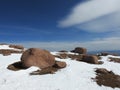 Snow and rocks with blue sky