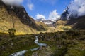 Snow, rocks and river in El Altar volcano