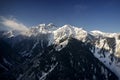 Snow Rocky Mountains at sunrise with Blue Sky in Kazakhstan