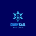 Snow Sail Winter Travels Abstract Vector Sign, Emblem or Logo Template. Snowflake Symbol made of Anchors. Creative