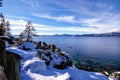 Snow at Sand Harbor Beach, Lake Tahoe, Nevada side Royalty Free Stock Photo