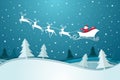 Snow with Santa driving his sleigh in forest. Happy New Year and Merry Christmas concept,