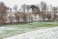 Snow scene in Greenwich Park, London in England Royalty Free Stock Photo