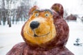 Snow sculpture cartoon characters Masha and the Bear. Russia