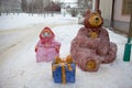 Snow sculpture cartoon characters Masha and the Bear. Russia