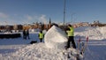 Snow sculpture festival in Lulea city at the iceroad on a winter day in Sweden