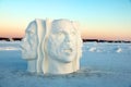 Snow sculptures at sunset at the Snow Castle in Yellowknife, Northwest Territories, Canada