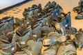 Snow shoes on floor at abandoned bankrupt ski resort