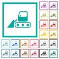 Snow shovel tractor flat color icons with quadrant frames Royalty Free Stock Photo