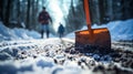 snow shovel, winter pavement cleaning generative ai Royalty Free Stock Photo