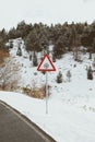 Snow sign in the road