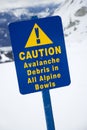 Snow ski resort caution sign. Royalty Free Stock Photo