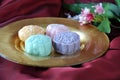 Snow Skin Mooncake on golden plate