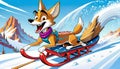snow sled ski snowboard board coyote dog puppy fun winter play Royalty Free Stock Photo