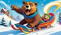snow sled ski snowboard board grizzly bear cub bully play