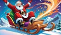snow sled ski snowboard board happy santa claus cartoon