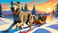 snow sled ski snowboard board irish wolfhound dog puppy family winter sport Royalty Free Stock Photo