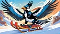 snow sled ski snowboard board magpie bird crow winter race