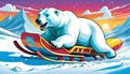 snow sled ski snowboard board polar bear north pole winter fun Royalty Free Stock Photo