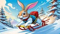 snow sled ski snowboard board rabbit bunny winter outdoor sport racing Royalty Free Stock Photo