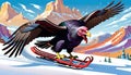 snow sled ski snowboard board turkey vulture condor bird winter recreation