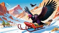 snow sled ski snowboard board turkey vulture condor bird winter sport bully