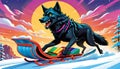 snow sled ski snowboard board winter sport black timber wolf dog Royalty Free Stock Photo