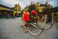 Snow sledge in Heilbrunn palace during christkindl markt