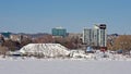 Snow slide in Jacques Cartier park Gatineau, view from the frozen Ottawa river