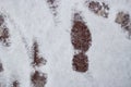 Snow and slush footprints on the road Royalty Free Stock Photo