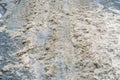 Snow and slush footprints Royalty Free Stock Photo